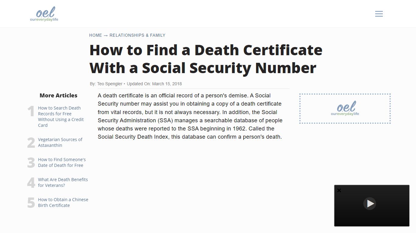 How to Find a Death Certificate With a Social Security Number