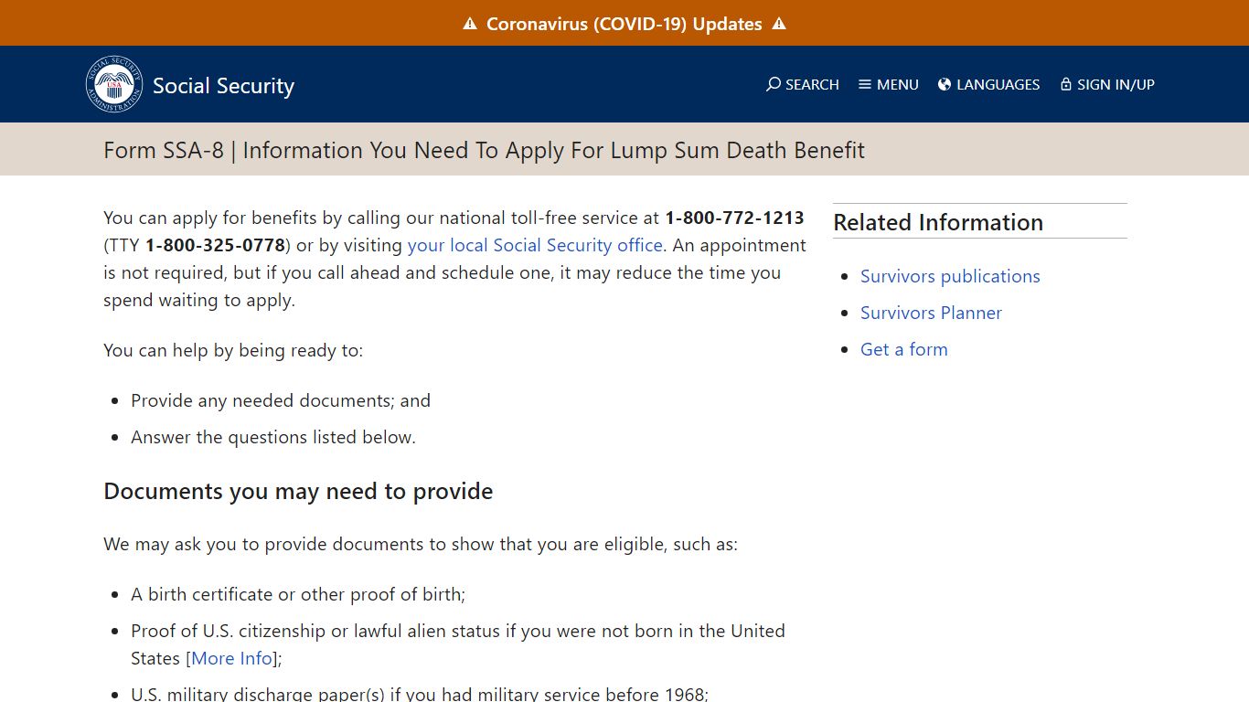 Form SSA-8 - Social Security Administration